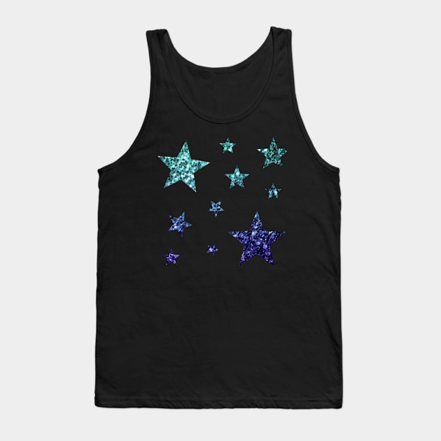 Teal Dark Blue Ombre Faux Glitter Stars Tank Top by Felicity-K